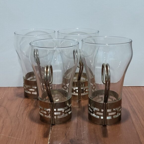 Glass Irish Coffee Cappuccino Glasses Cups Mugs Metal Base and Handles Set of 4 - Picture 4 of 11